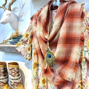 Farmhouses vibe boho plaid blanket scarf w cabin cottage vibe